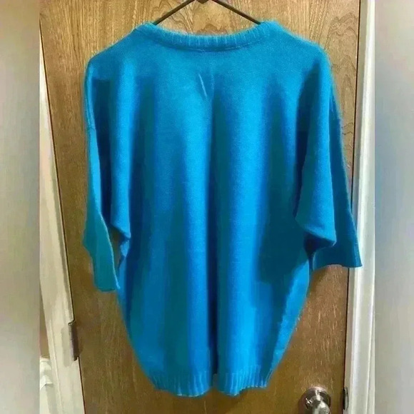Adele Knitwear Vintage 80s Sweater 3/4 or 1/2 Sleeve Blouse Turquoise L - Picture 3 of 6